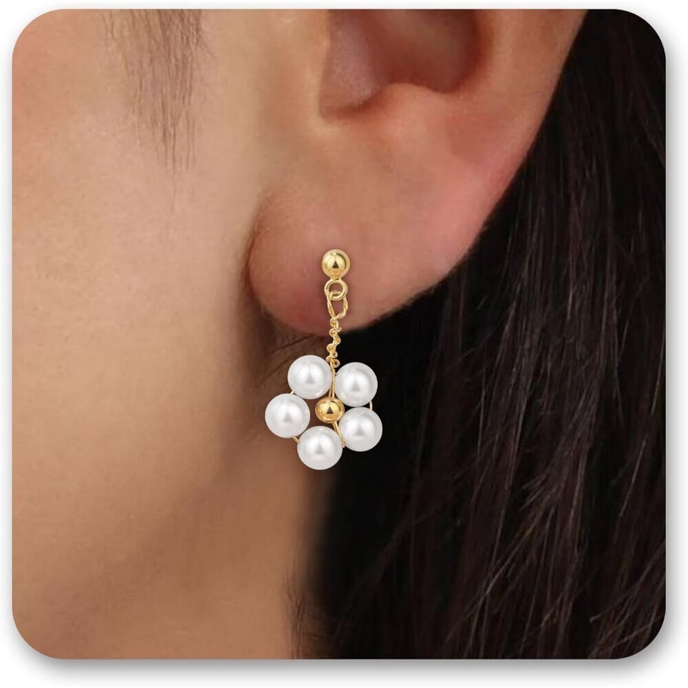 Women's Daisy Pearl Earring Silver Bow Drop Jewelry Freshwater Pearl Bridal